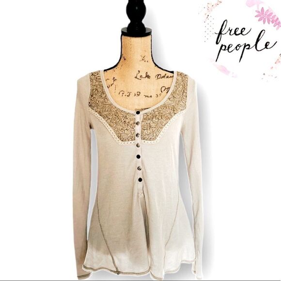 Free People Diego Thermal Henley Long Sleeve Top Medium - Picture 2 of 12